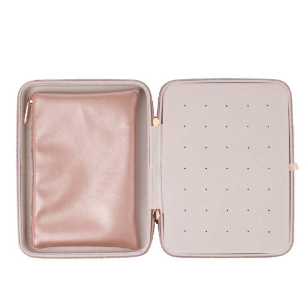 HEIDI & OAK LARGE PINK LEATHER JEWELRY ORGANIZER WITH MIRROR AND POUCH - Picture 3 of 7